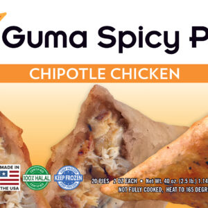GUMA SPICY PIE – CHIPOTLE CHICKEN SPICY PIE 20 Single pieces in a pack These pies are delicately spiced, mouth-watering, flaky appetizers that are perfect for any occasion. You will start by eating 1 and end up eating 3, because they are so delicious and habit forming. Plus to top things off, they are nutritious and made with only top-quality ingredients with little or no oil. Use our pies as an exotic hot appetizer, popular party Hors d’Oeuvres, a quick and easy lunch, dinner entree or combo, or even just as a salad topper.